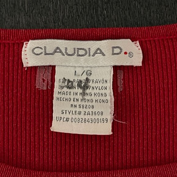 Claudia D. Women's Knit Red Crewneck Short Sleeve Top Ribbed, Size L - Picture 3 of 5
